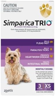 Simparica Trio for Extra Small Dogs 2.6-5kg Purple 6 Chews + 1 Free