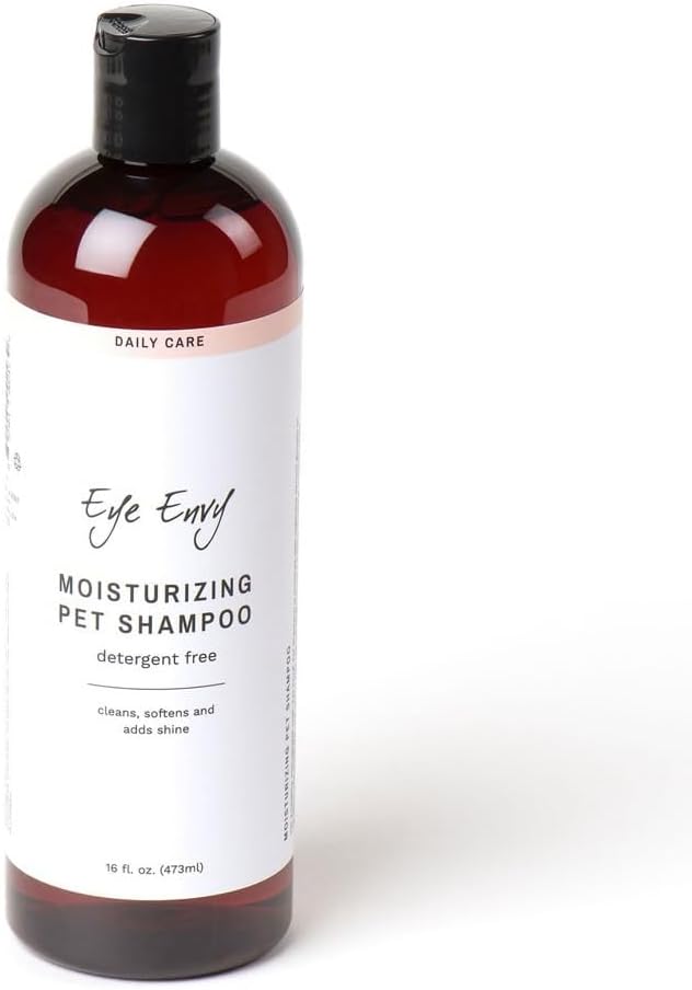 Eye Envy Moisturizing Pet Shampoo. Cleans, softens, adds Shine. Fragrance Free. Detergent Free.Glycerin enriched. Safe for Puppies and Kittens. 473ML