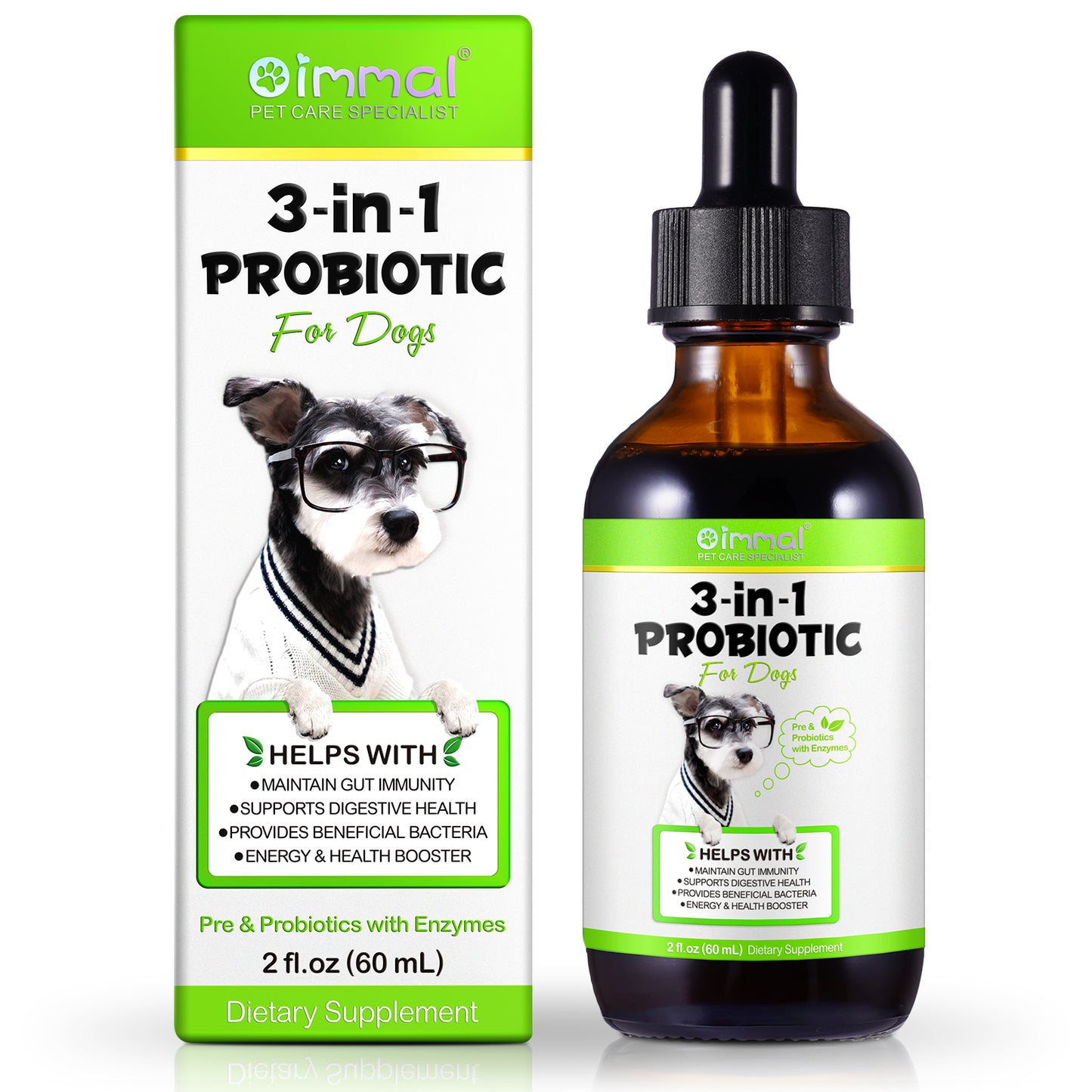 Oimmal 3-in-1 Probiotic for Dogs – Gut Health, Immunity & Energy Booster (2 fl oz / 60 mL)