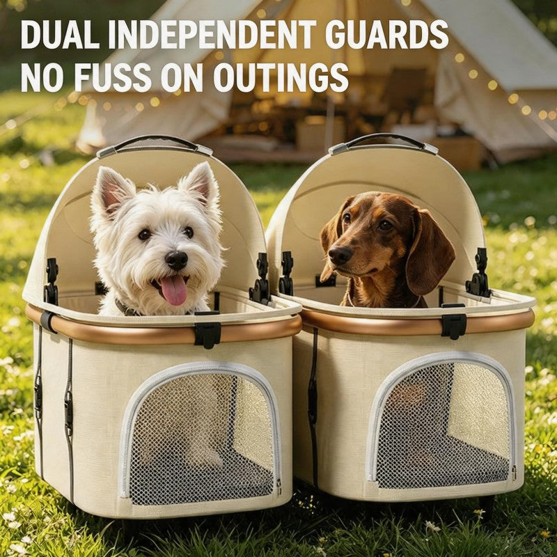 Twin Pet Stroller for 2 Cats & Dogs – Foldable  with Lightweight Aluminum Alloy Frame, Adjustable Design, Portable Pet Pushchair for Small Dogs & Cats,Khaki
