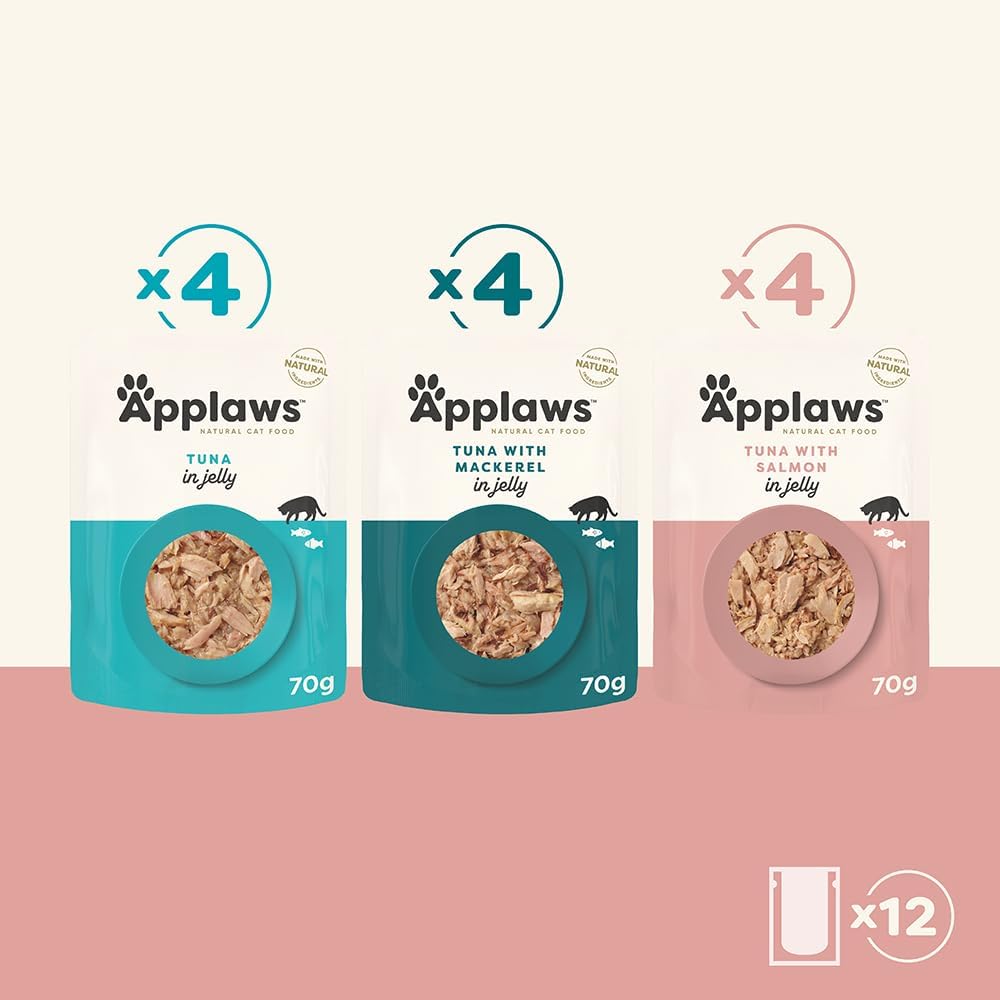 Applaws 100% Natural Wet Cat Food Mixed Variety Fish Selection in Jelly Pouch 70g (Pack of 48), Limited Ingredients Pet Food