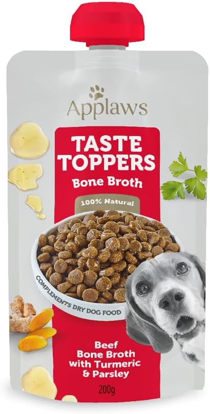 Applaws Taste Toppers 100% Natural Wet Dog Food Beef Bone Broth with Turmeric & Parsley 200g (Pack of 6), Limited Ingredients Pet Food