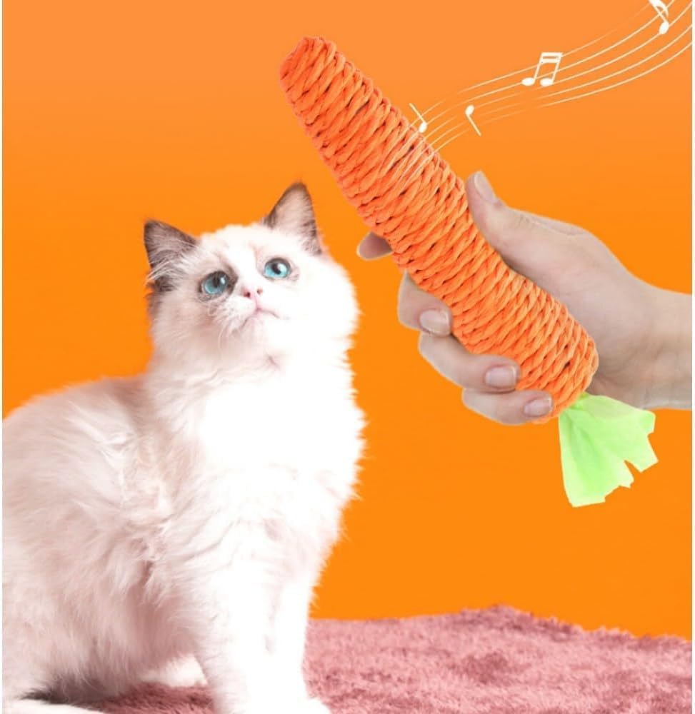 Cat Chew Toys, 2Pcs Carrot Shapes Cat Rope Toys with Sounding Parcels Interactive