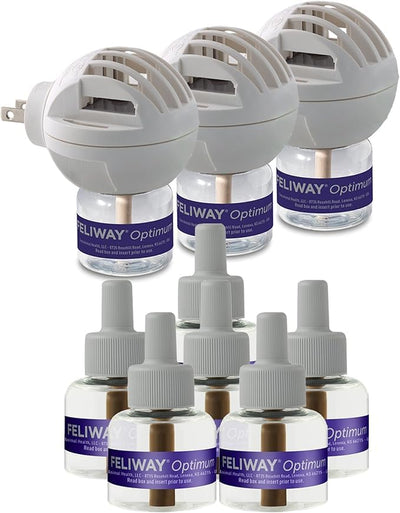 FELIWAY Optimum Cat, Enhanced Calming Pheromone Diffuser, 3 Room 90 Day Kit (3 Diffusers and 9 Vials)