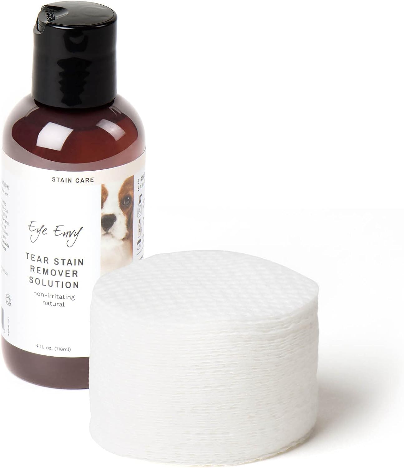 Eye Envy Tear Stain Remover Solution for Dogs (4oz) and Gentle Action Dry Applicator Refill Pads (30 Pads)