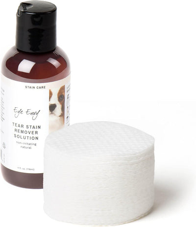 Eye Envy Tear Stain Remover Solution for Dogs (4oz) and Gentle Action Dry Applicator Refill Pads (30 Pads)