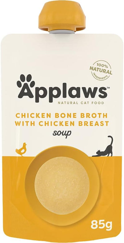 Applaws 100% Natural Wet Cat Treat Chicken Bone Broth with Chicken Breast Soup, Limited Ingredients Pet Food 80g (Pack of 6)