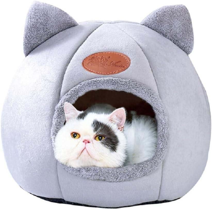 Cat Cave Bed Dog House Cats Tent with Removable Cushion Pillow (Gray, XL-15.75x15.75x15.75 Inches)