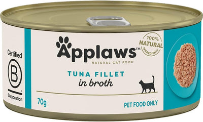 Applaws 100% Natural Wet Cat Food Tuna Fillet in Broth, Limited Ingredients Pet Food 70g Tin (Pack of 24)