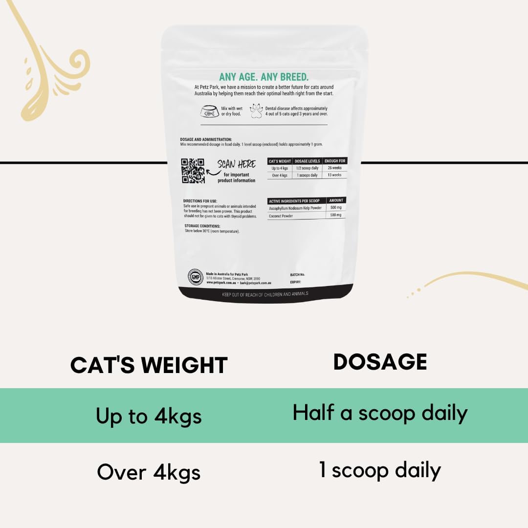 Petz Park Plaque Control for Cats Australian Made - Cat Dental Care - Feline Tartar Removal Cat Supplement - Cat Food Topper