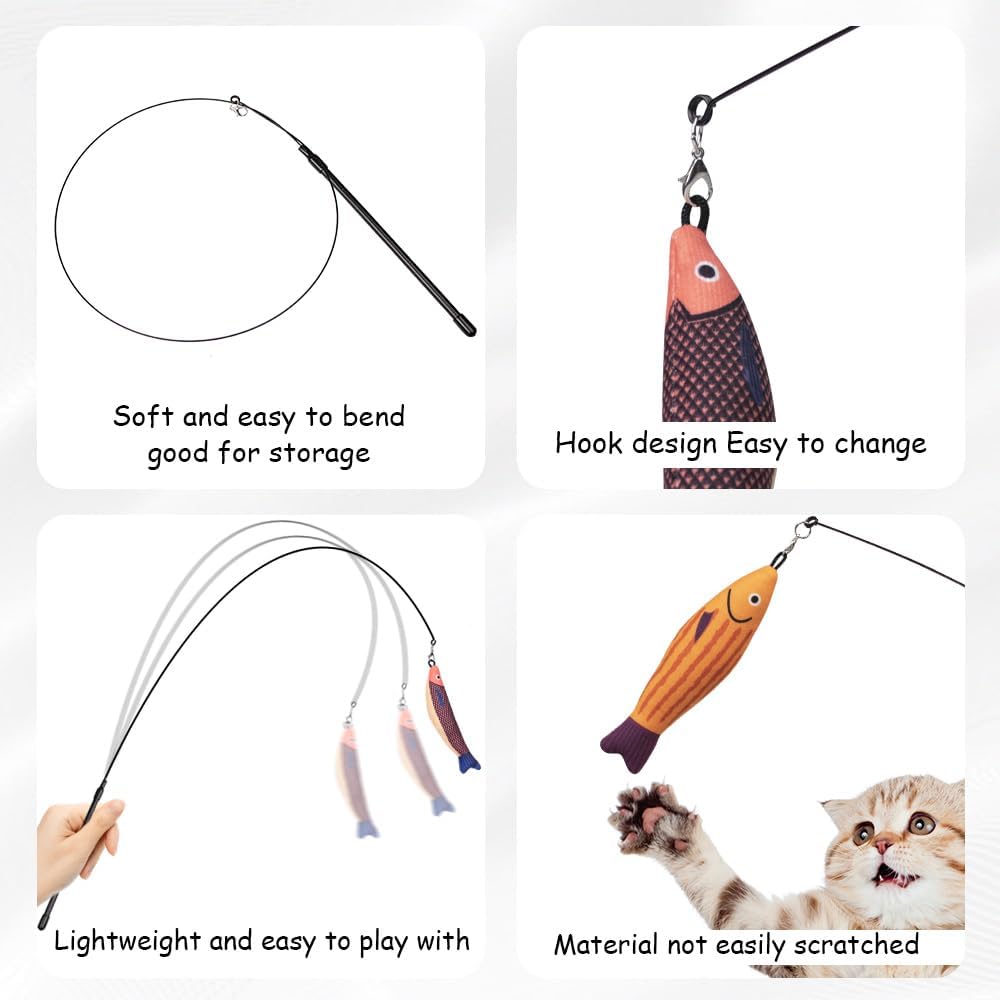 PAZ'S GIFT Cat Wand Toys - 3 Piece Catnip Wiggle Sounding Toys for Interactive Indoor Play
