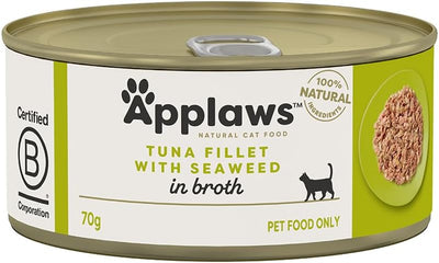 Applaws 100% Natural Wet Cat Food Tuna Fillet with Seaweed in Broth, Limited Ingredients Pet Food 70g Tin (Pack of 24)