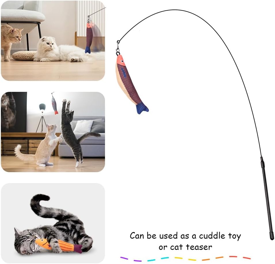 PAZ'S GIFT Cat Wand Toys - 3 Piece Catnip Wiggle Sounding Toys for Interactive Indoor Play