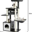 PAWZ Road Cat Tree Cat Scratching Post with a Large Hammock Play Tower, Play Tunnel Wooden Furniture Cat Stand 130cm Grey