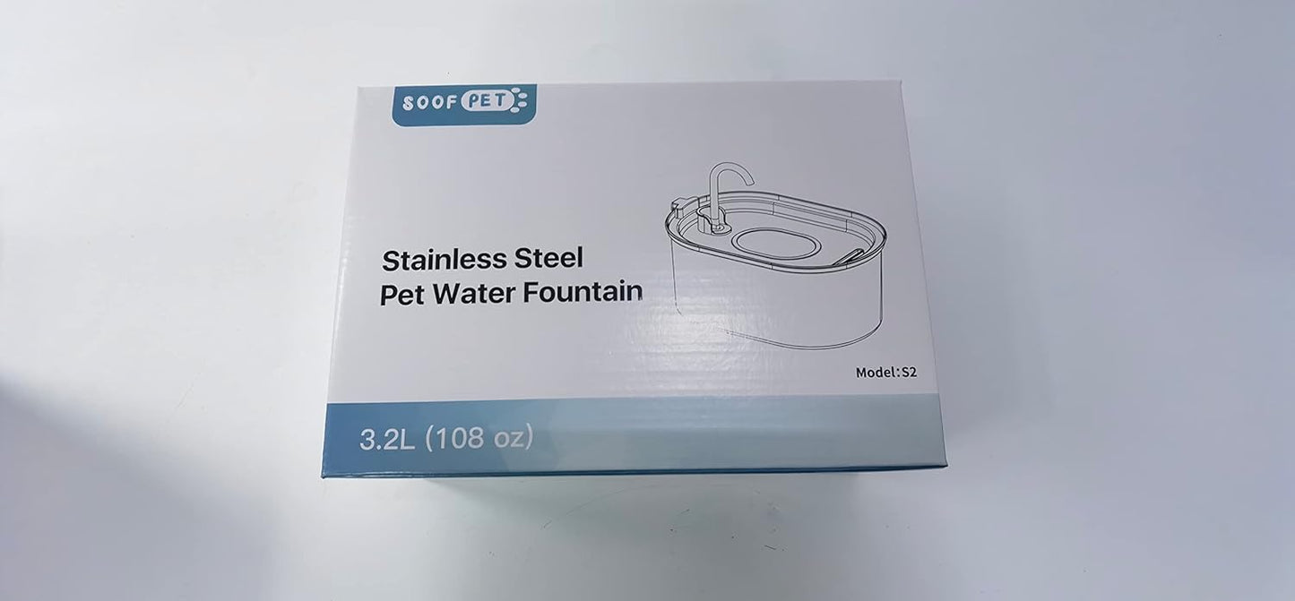 Cat Water Fountain Stainless Steel: 108oz/3,2L Pet Water Fountain