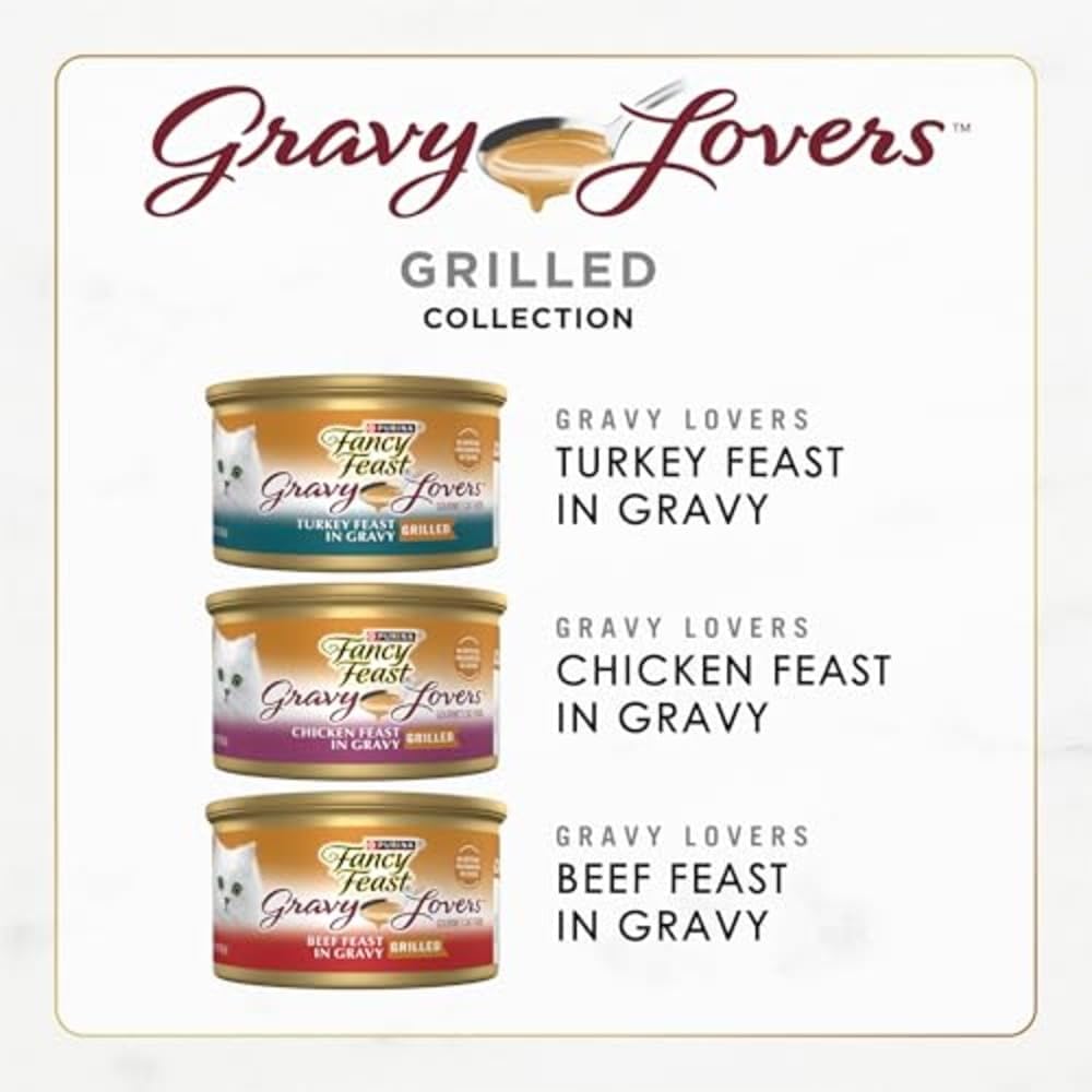 Fancy Feast Cat Food Adult Gravy Lovers Poultry & Beef Feast Variety, Wet Food - 30 Pack x 85g Can
