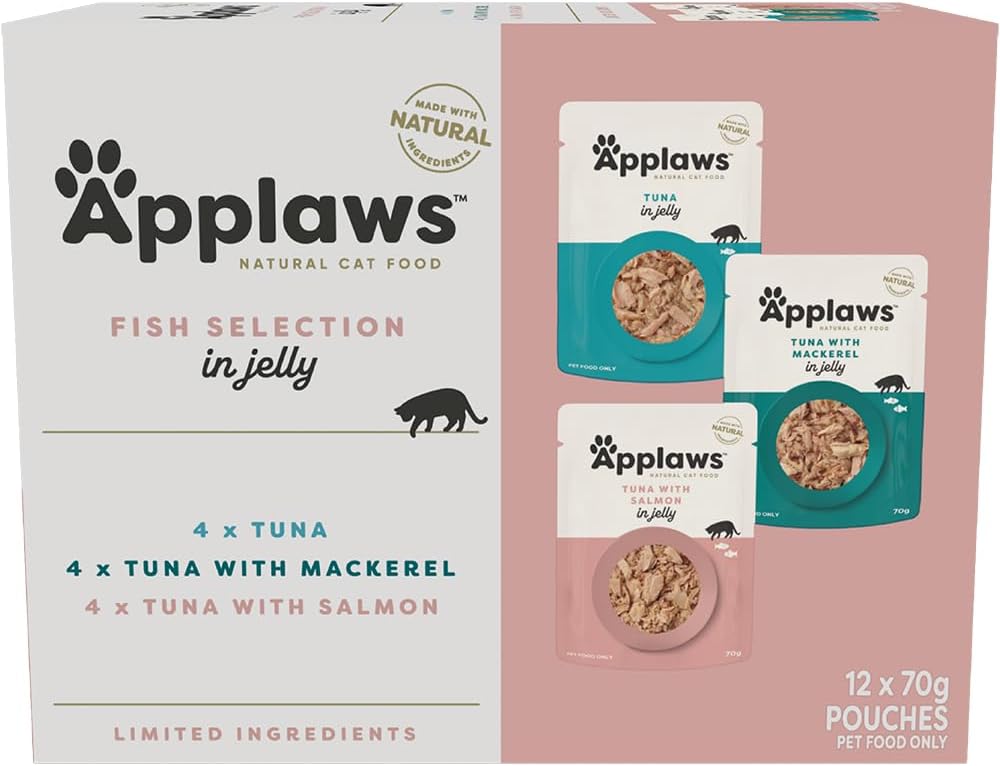 Applaws 100% Natural Wet Cat Food Mixed Variety Fish Selection in Jelly Pouch 70g (Pack of 48), Limited Ingredients Pet Food