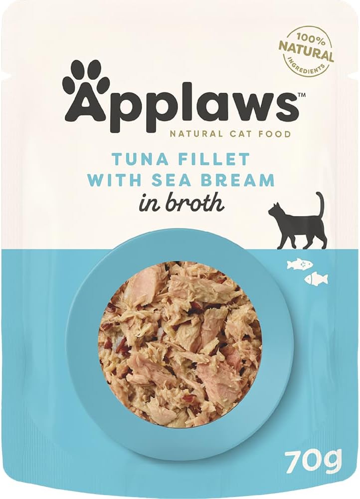Applaws 100% Natural Wet Cat Food Tuna Fillet with Sea Bream in Broth, Limited Ingredients Pet Food 70g Pouch (Pack of 16) Visit the Applaws Store
