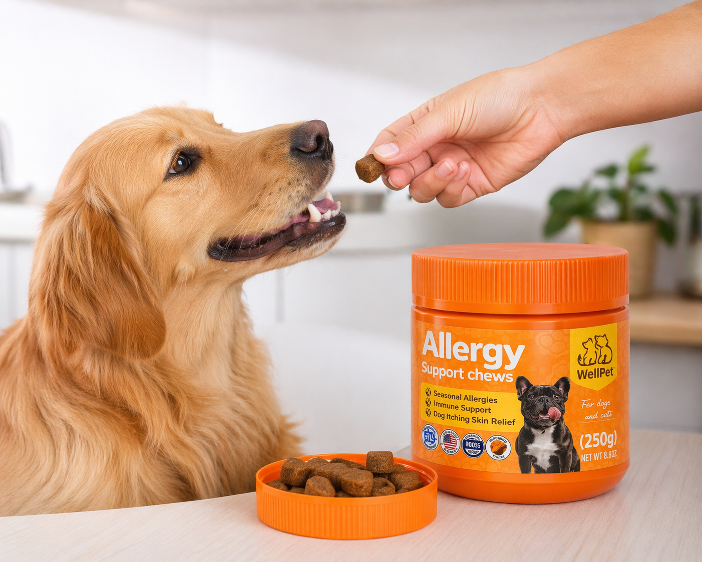 Powerful Allergy Relief Chews for Dogs ,Support Itchy Skin, Boost Immunity 100pc