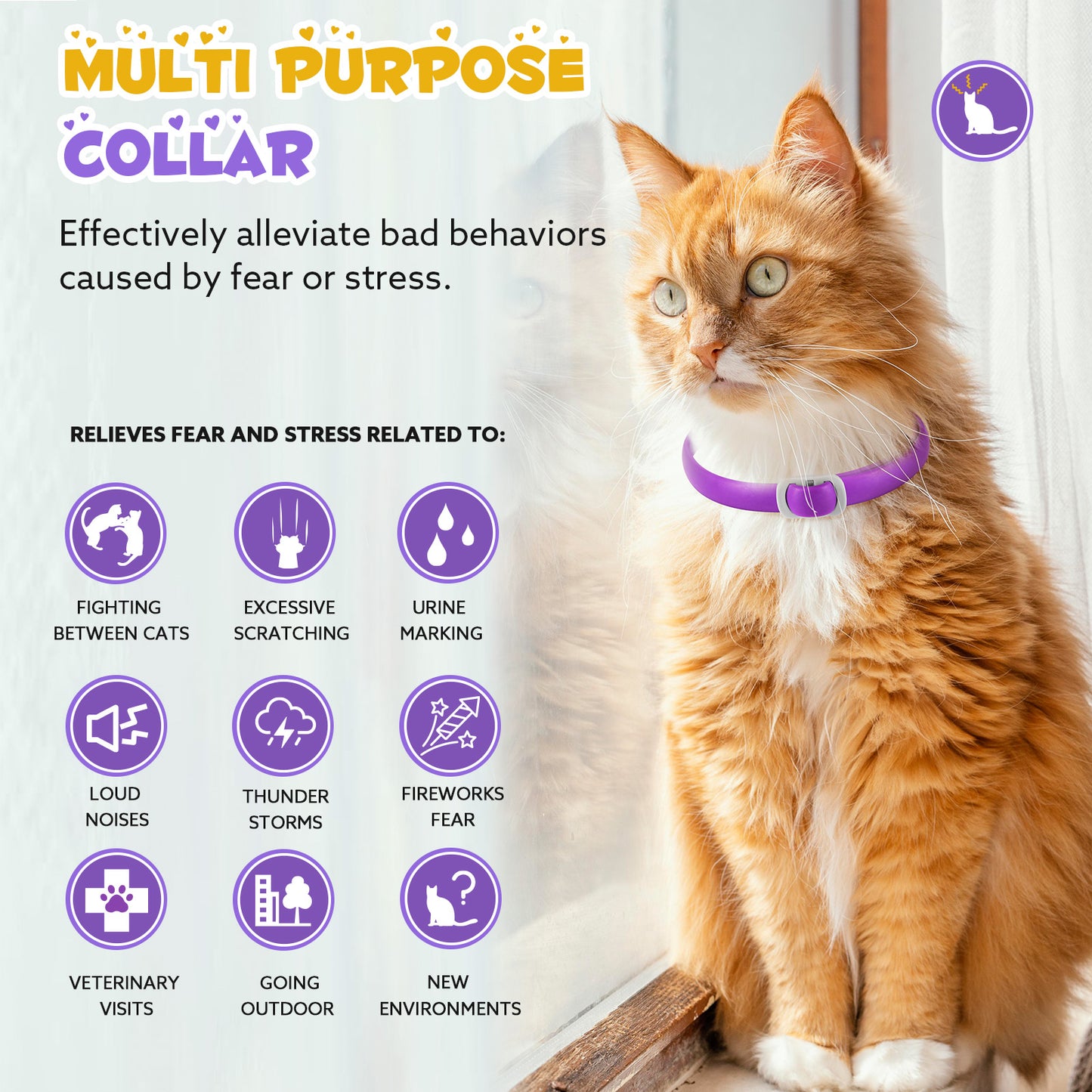 Cat Calming Collar 4 Pack – Natural Pheromone Anti Anxiety Collar for Cats, Stress Relief, Stops Scratching, Spraying & Fighting, Waterproof, Adjustable, Up to 120 Days Protection