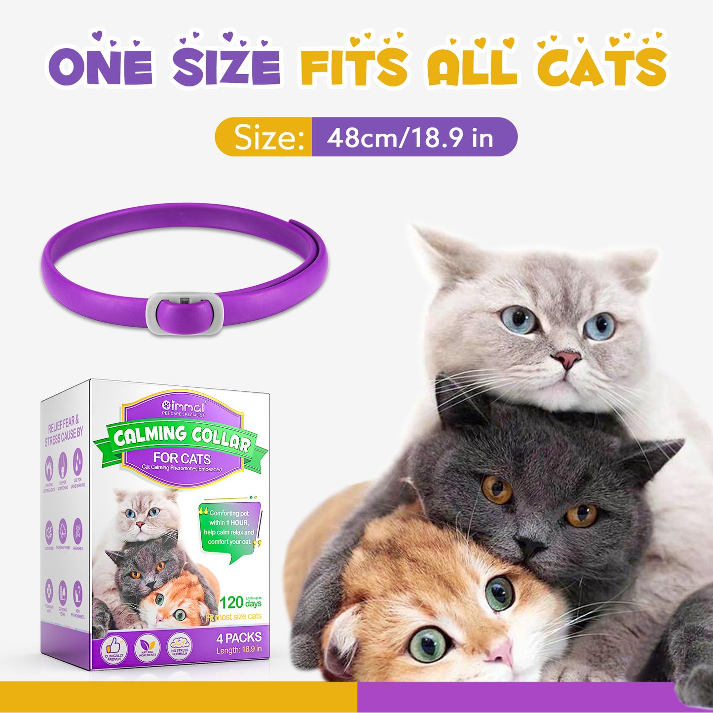 Cat Calming Collar 4 Pack – Natural Pheromone Anti Anxiety Collar for Cats, Stress Relief, Stops Scratching, Spraying & Fighting, Waterproof, Adjustable, Up to 120 Days Protection