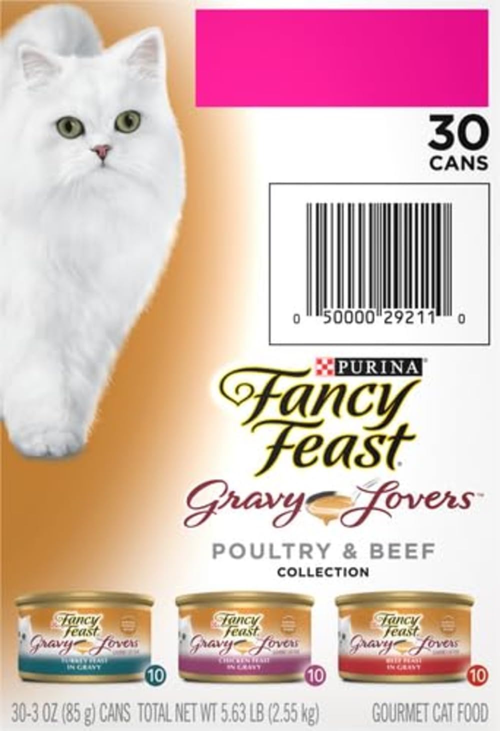 Fancy Feast Cat Food Adult Gravy Lovers Poultry & Beef Feast Variety, Wet Food - 30 Pack x 85g Can