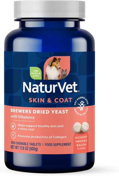 NaturVet Brewer's Dried Yeast Formula with Garlic Flavoring Plus Vitamins for Dogs and Cats, 1000 ct
