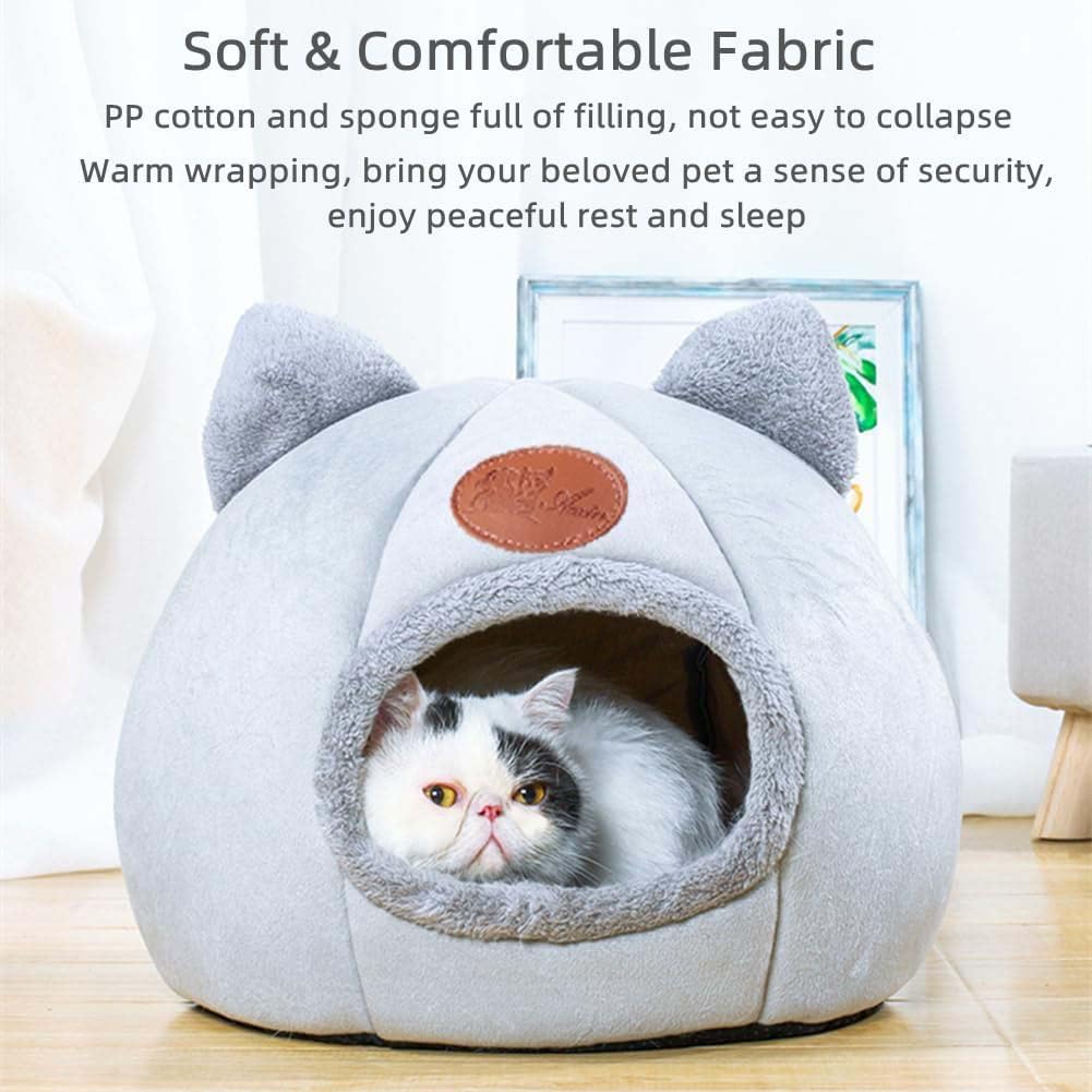 Cat Cave Bed Dog House Cats Tent with Removable Cushion Pillow (Gray, XL-15.75x15.75x15.75 Inches)