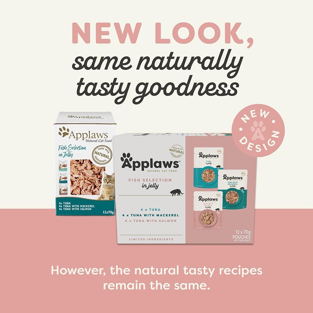 Applaws 100% Natural Wet Cat Food Mixed Variety Fish Selection in Jelly Pouch 70g (Pack of 48), Limited Ingredients Pet Food