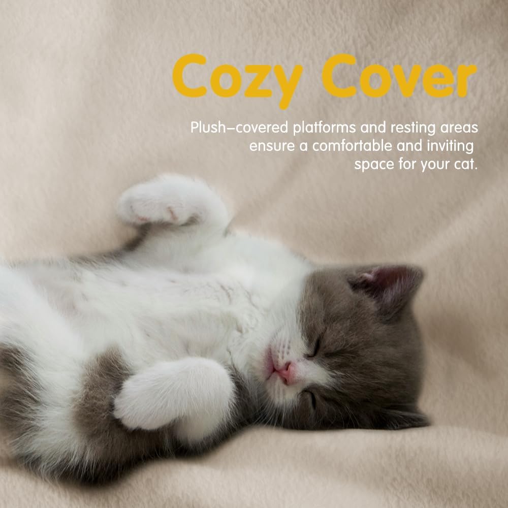 Petzly Cat Tree, 125cm Cat Tower for Large Cats Indoor, Multi-Level Cat Condo with Cat Ladder
