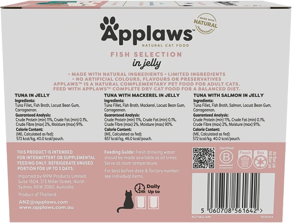 Applaws 100% Natural Wet Cat Food Mixed Variety Fish Selection in Jelly Pouch 70g (Pack of 48), Limited Ingredients Pet Food