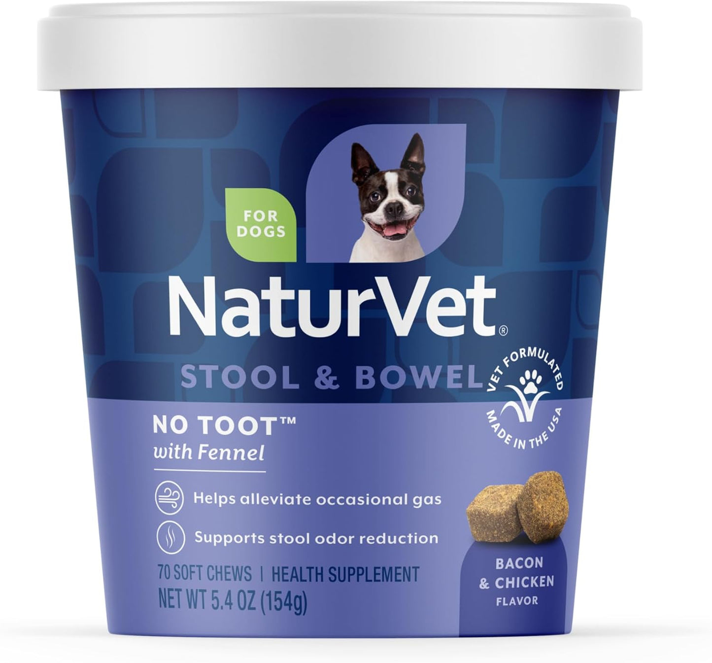 NaturVet No Toot Gas Aid Plus Fennel for Dogs, 70 ct Soft Chews, Made in USA