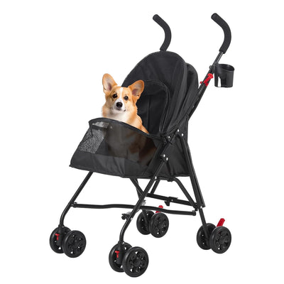 Pet Stroller Oxford Cloth Foldable Dog Strollers for Small Dogs and Cats Suitable for All Road Surfaces Wide-View Panoramic Window 4 Wheels (Black)