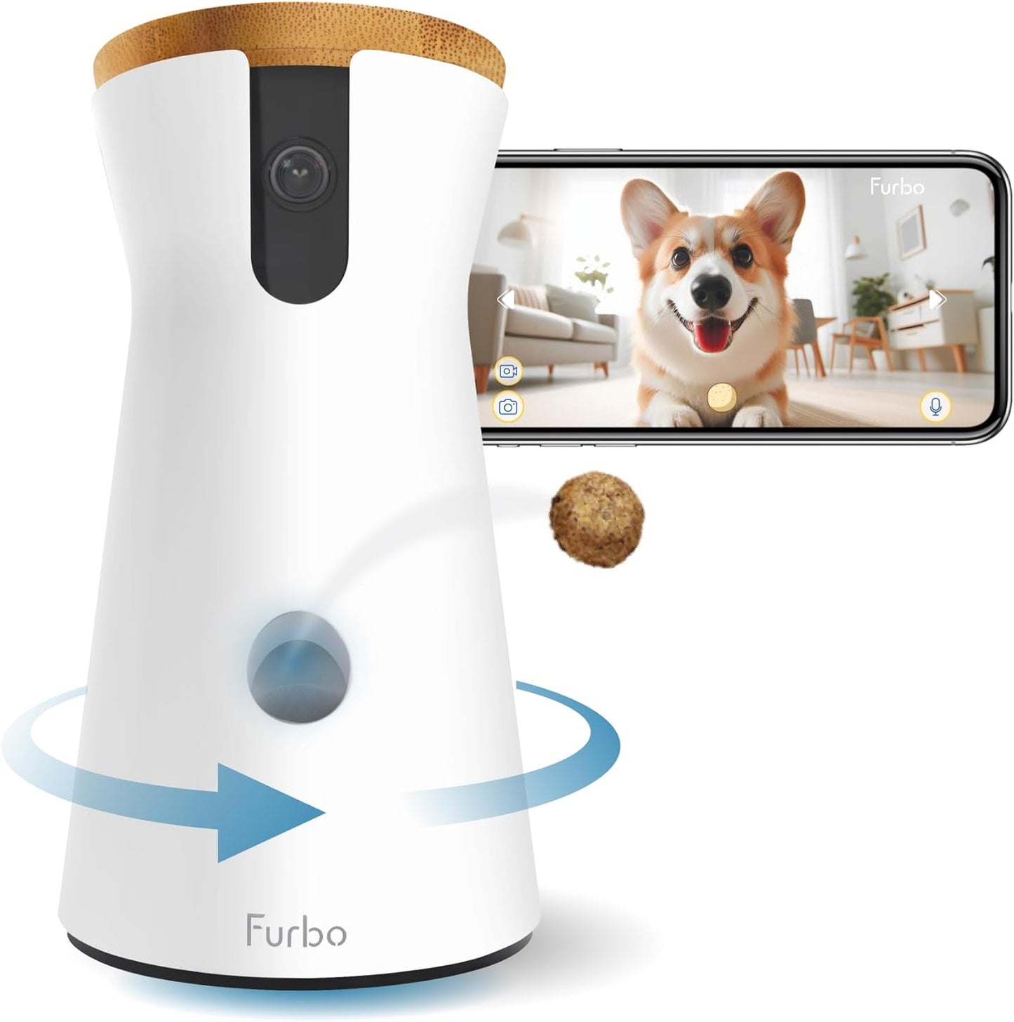 Furbo 360° Dog Camera: Pet Security Cam w/Barking Alerts, Rotating View, Treat Toss w/Phone App