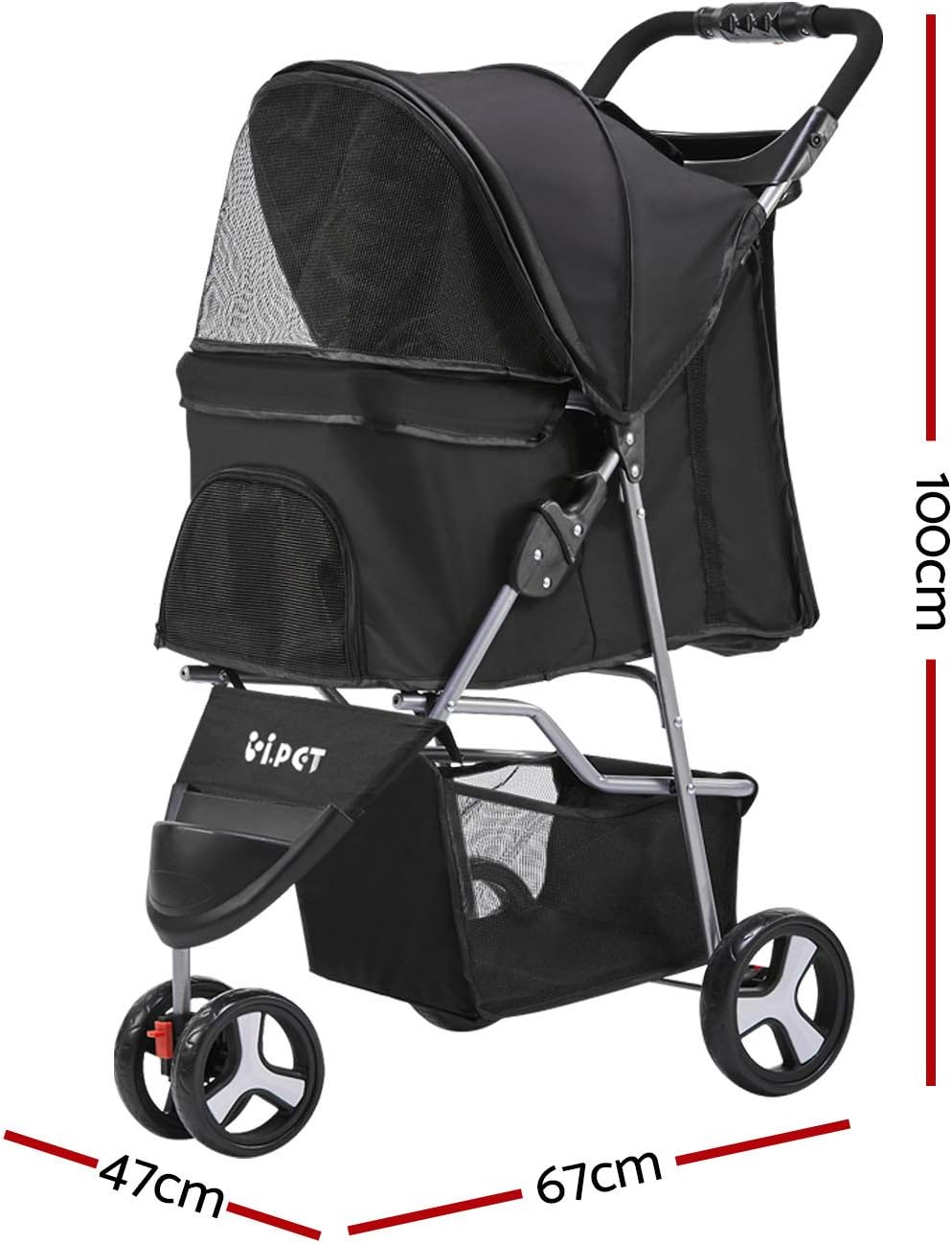 i.Pet Pet Stroller Pram Dog Cat Carrier Travel Pushchair Foldable 3 Wheels Large