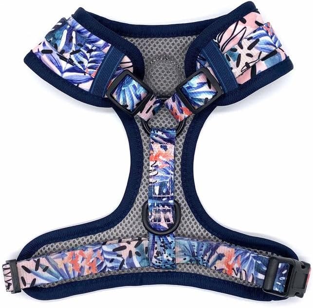 Adjustable Dog Harness | Cute Colourful Patterns | Perfect Fit, Escape Proof Vest | Safe and Secure | Easy On/Off | (Large, Tropic Fronds)