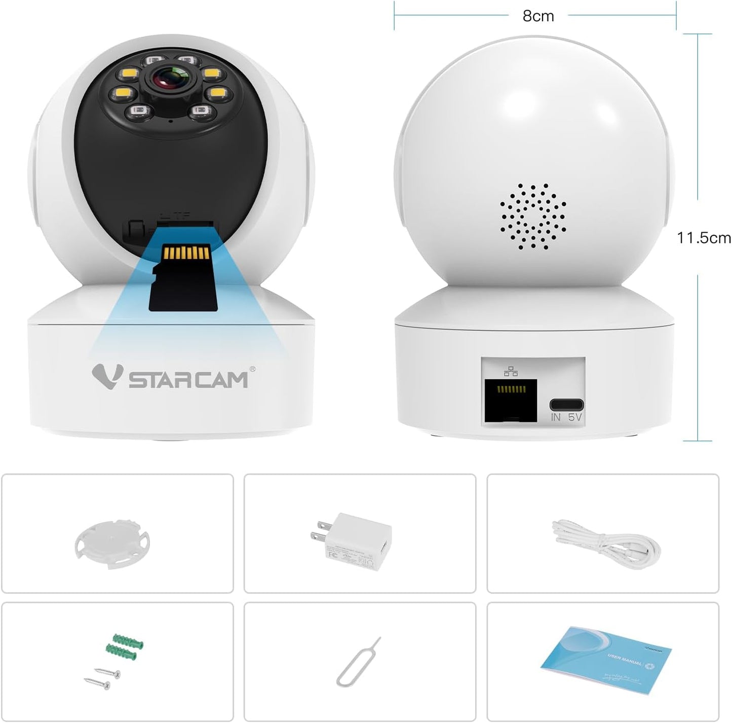 VSTARCAM Indoor Security Camera,2K HD WiFi Camera,Baby Camera,360° PTZ Camera,Dog Camera,Pet Camera,Baby Monitor,Night Vision(Led Camera CS49L)