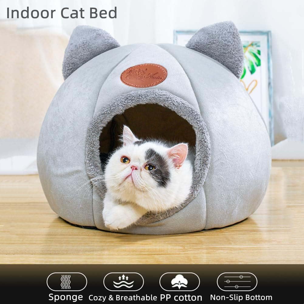 Cat Cave Bed Dog House Cats Tent with Removable Cushion Pillow (Gray, XL-15.75x15.75x15.75 Inches)