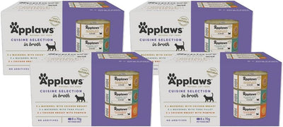 Applaws 100% Natural Wet Cat Food Mixed Variety Cuisine Selection in Broth Tin 70g (Pack of 32), Limited Ingredients Pet Food
