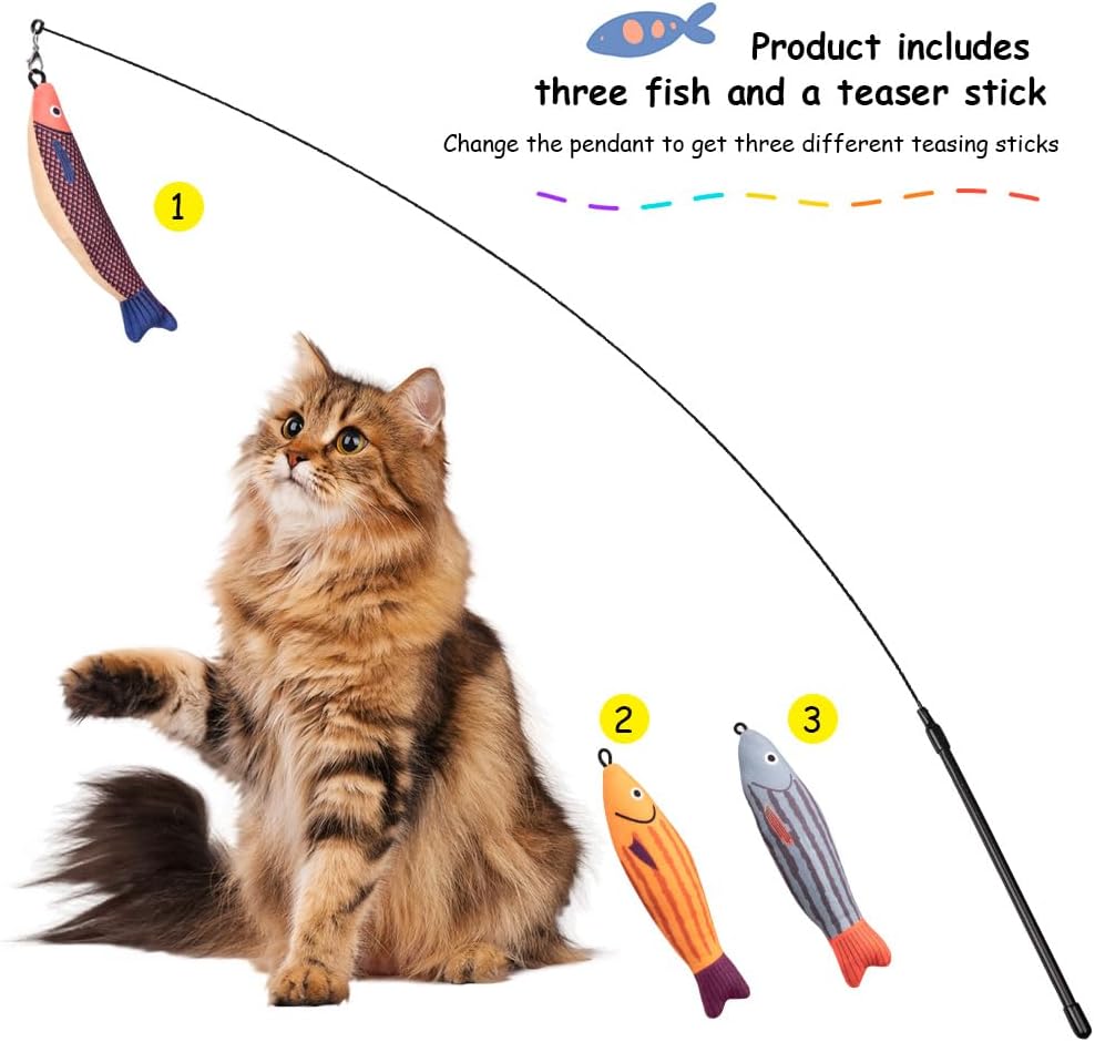 PAZ'S GIFT Cat Wand Toys - 3 Piece Catnip Wiggle Sounding Toys for Interactive Indoor Play