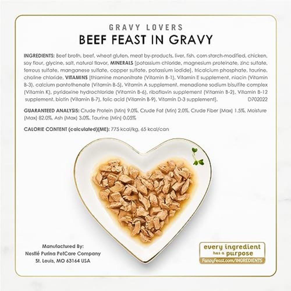 Fancy Feast Cat Food Adult Gravy Lovers Poultry & Beef Feast Variety, Wet Food - 30 Pack x 85g Can