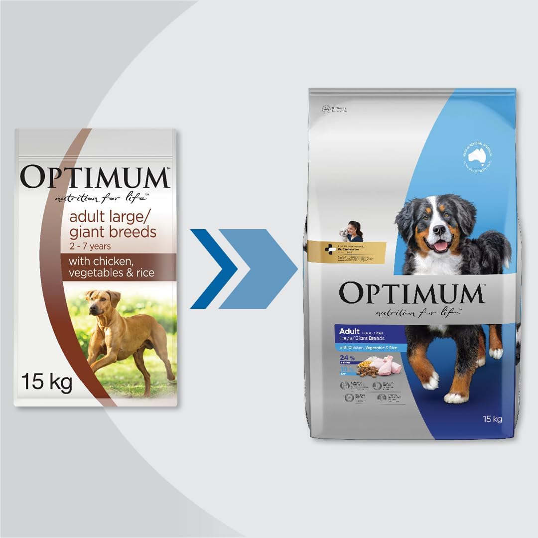 OPTIMUM Adult Large Breed Dry Dog Food with Chicken, Vegetables & Rice 15kg Bag
