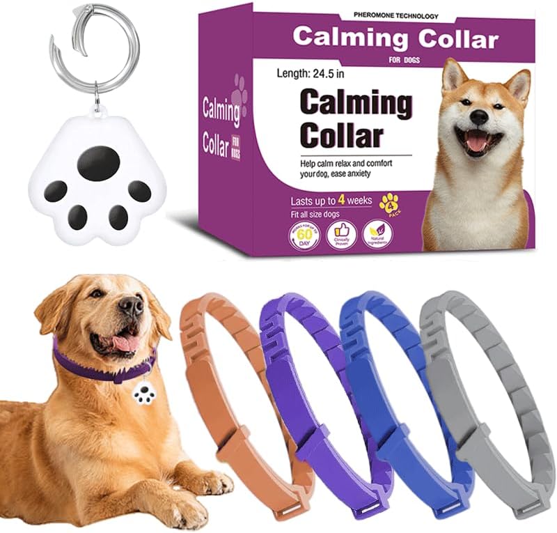 GPS Tracking & Calming Dog Collar - for New Environment Adaptation Anti-Loss Anxiety Relief, (4 Pack + 1Tracker)