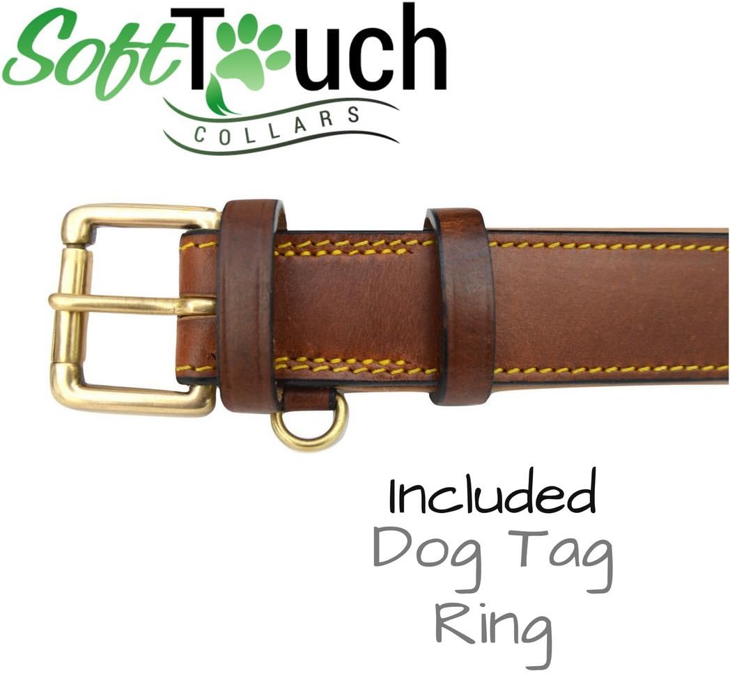 Padded Leather Dog Collar, Large Brown - Genuine Real Leather, 24" Long x 1.5 Wide, Fits Neck Size 18" to 21" Inches
