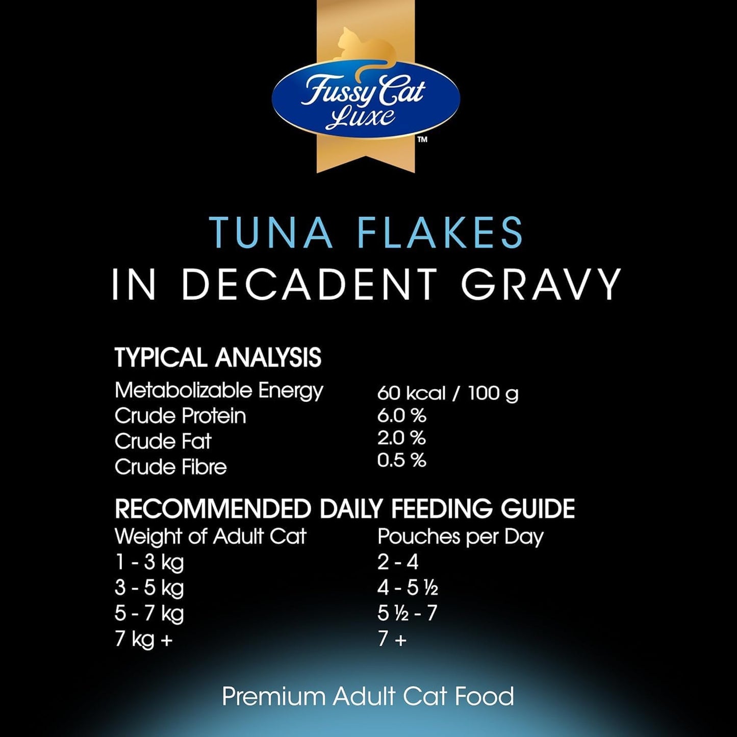 Fussy Cat Luxe Wet Cat Food, Tuna Flakes in Decadent Gravy 12x70g