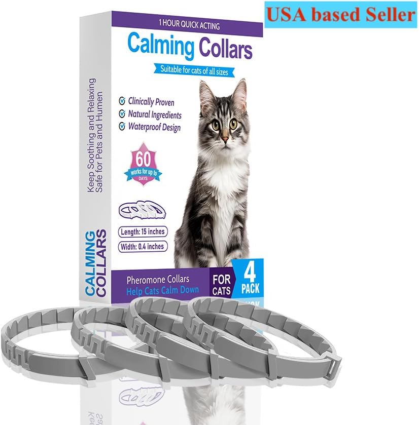Calming Collar for Cats 4 Pack, Pheromone Infused Collar, Natural Ingredients for Anxiety and Stress Relief