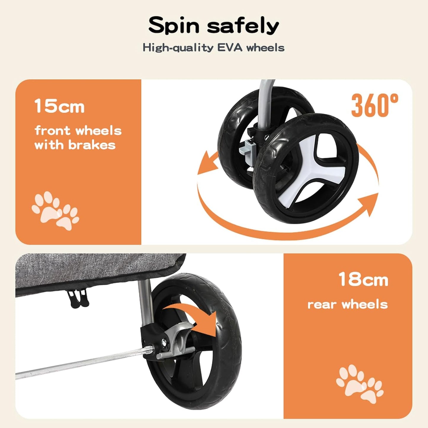 PaWz 2-Tier Pet Stroller, 4 Wheels Pet Carrier with Brake for Dog Cat