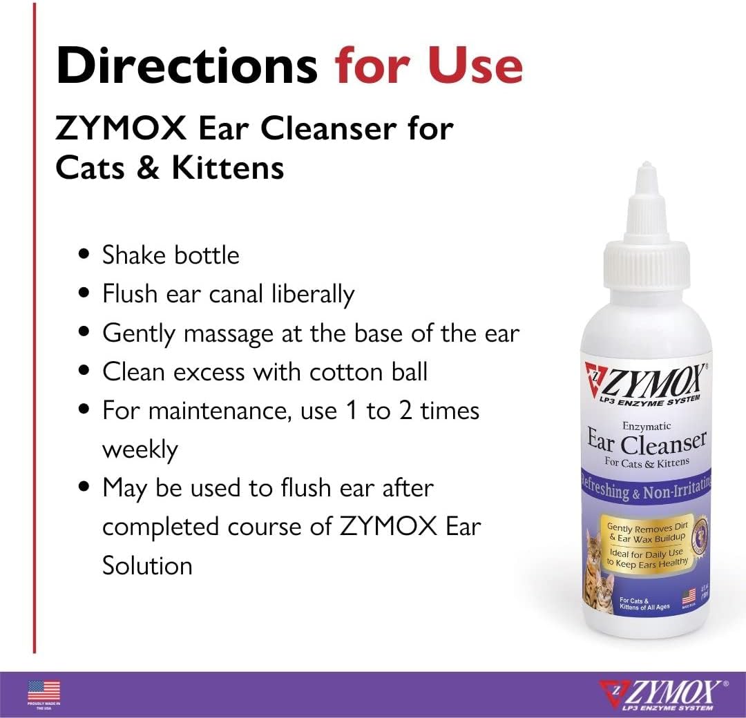 ZYMOX Enzymatic Ear Cleanser for Cats & Kittens, 4 oz. - Cleans and Refreshes Ear Canal for Relief from Wax and Dirt Buildup