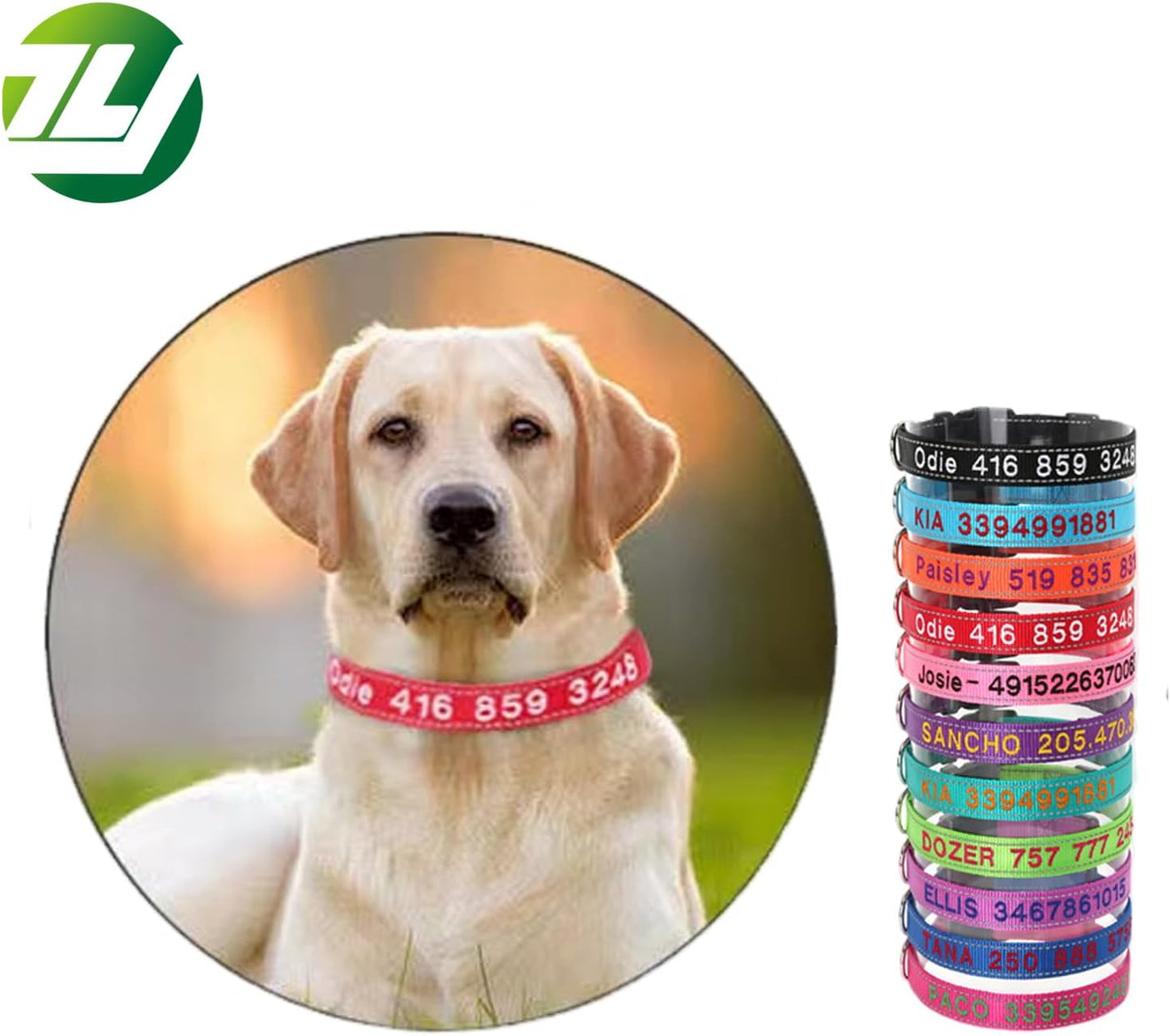 Yonsbox Red Reflective Custom Personalised Dog Collar Embroidered with Name Phone Number M-L