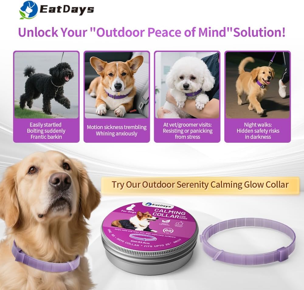 Fluorescent Calming Collar for Dogs and Cats with Pheromones - Maximum Anxiety Relief & Stress Reduction for Thunderstorms,Travel, Fireworks and Noise Phobias - Long Lasting 30 Days